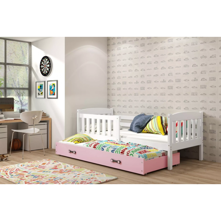 Jednolôžková posteľ Kubus3 Biela pre teenagerov 160x80 s matracom, rozkladacia - ružová